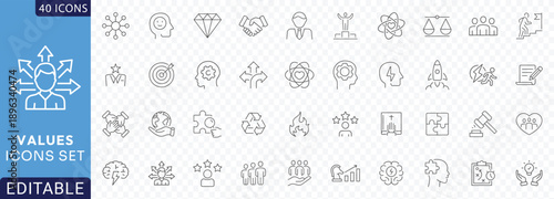 Values icon set. line Icon Collection. Fully Editable. Vector illustration.