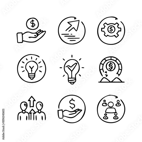 Hand-drawn startup business icons set for entrepreneurship and growth