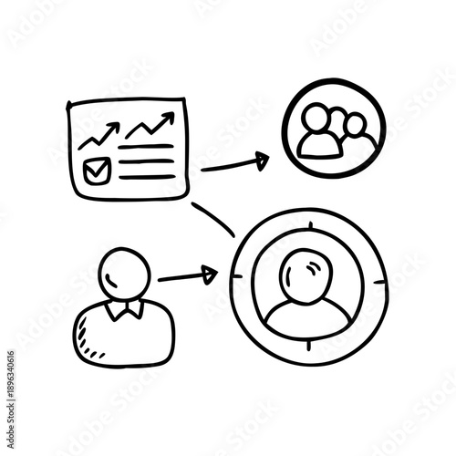 Hand-drawn target audience marketing business icon for customer segmentation