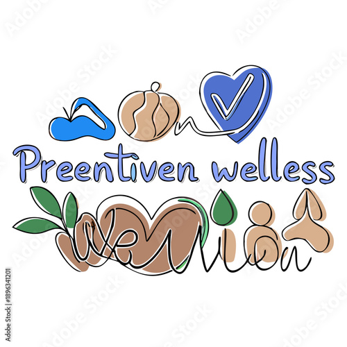 Wellness concept illustration with fruits and leaves in colorful design  
