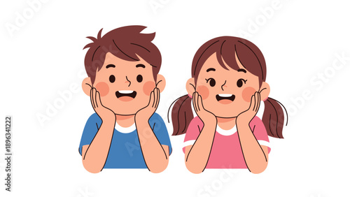 Cartoon Children Smiling and Laughing.