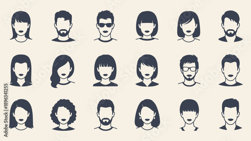Collection of various cartoon human faces.