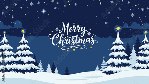 Snowy Christmas Trees Under Stars.