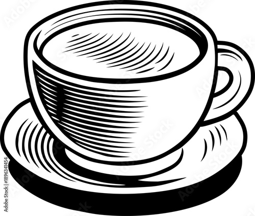 Wallpaper Mural A vintage style illustration of a coffee cup in woodcut, etching, or engraving style without steam. This retro art deco design adds a timeless, classic touch, ideal for cafes and branding. Torontodigital.ca