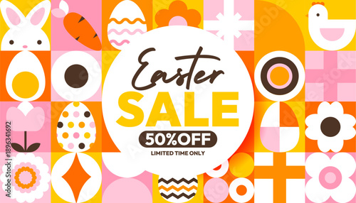 Colorful Easter Sale Promotion Banner with 50 Off Discount