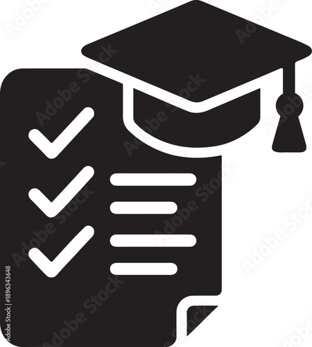 Checklist icon morphing into graduation cap symbolizing qualification validation silhouette