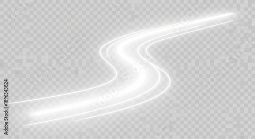 A glowing white light streaks across a transparent background in a smooth curved motion