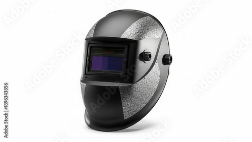 Welding helmet with protective visor on white background
