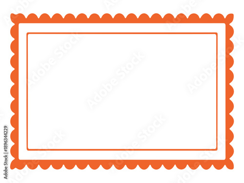 Orange blank rectangular stamp border isolated on white background. vector template, design element