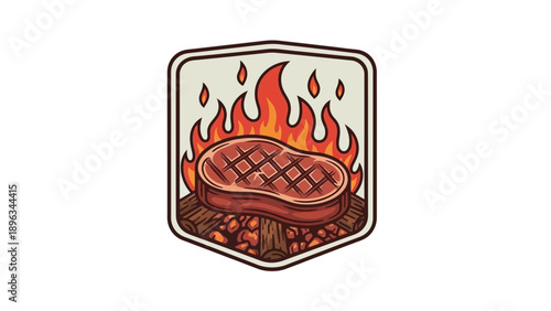 Grilled Steak on Fire Background.