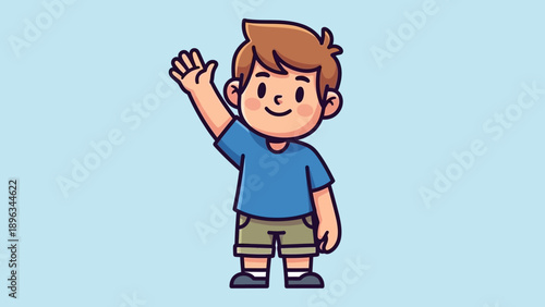 Cartoon boy waving hand.