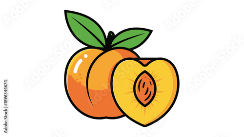 Peach Fruit with Leaf Illustration.