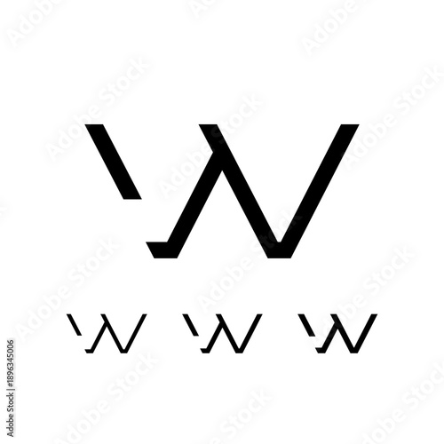 Letter W, digital alphabet cyber font, including set of three different set letters, regular, medium, semi bold, vector illustration 10EPS