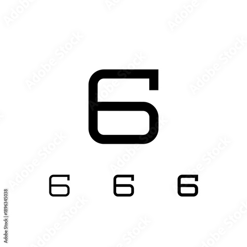 Number 6, digital numeral six, including set of four different cyber numbers, regular, medium, semi bold, vector illustration 10EPS