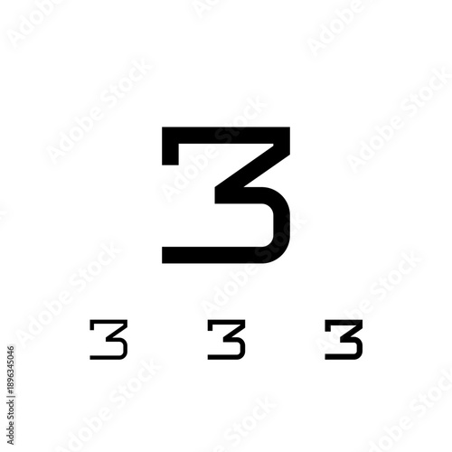 Number 3, digital numeral three, including set of four different cyber numbers, regular, medium, semi bold, vector illustration 10EPS