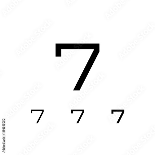 Number 7, digital numeral seven, including set of four different cyber numbers, regular, medium, semi bold, vector illustration 10EPS