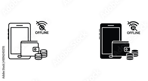 Mobile Devices Offline with Coins Illustration in Black and White