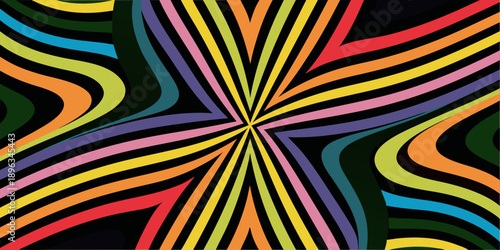 Abstract burst of colorful stripes radiating from a central point