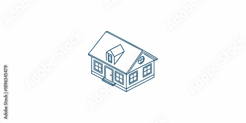 Isometric illustration of a simple blue house with a gable roof