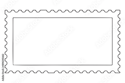 Blank rectangular stamp border isolated on white background. black outline vector template, design element
