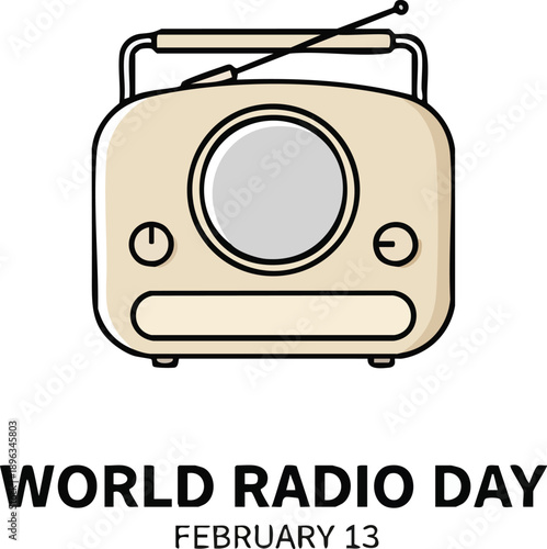 Vintage portable radio icon for world radio day celebration broadcast communication technology