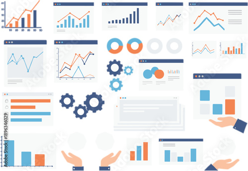 Business Analytics Dashboard UI Vector Illustration with Charts Graphs Reports Widgets and Data Visualization Elements for Web App and Presentation Design