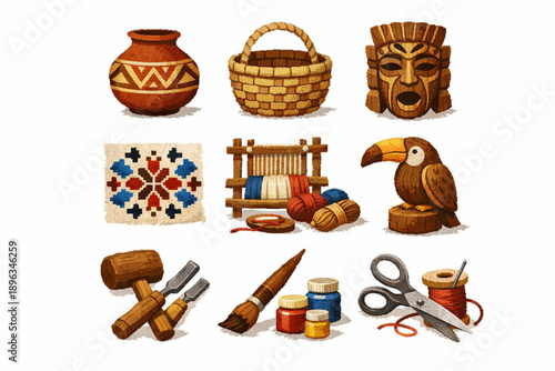 Honduran Traditional Handicrafts and Artisan Tools Illustration