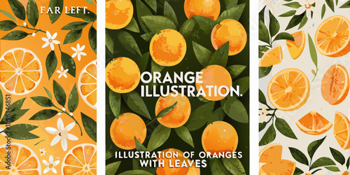 Vibrant orange slices and leaves in a repeating watercolor illustration design