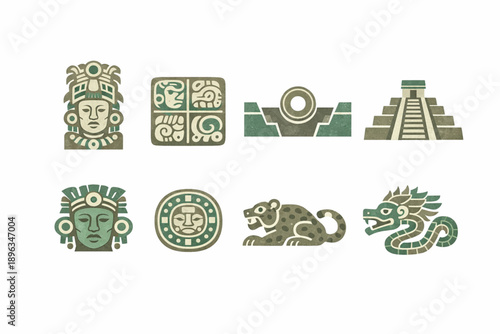Copán-Inspired Maya Civilization Icon Set