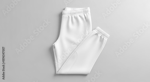 Folded White Sweatpants on a Light Gray Background Studio Shot