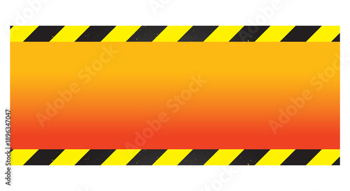 Industrial warning background with orange and yellow gradient panel, black and yellow hazard stripes frame, safety caution design for construction, factory, risk alert banner and danger signage