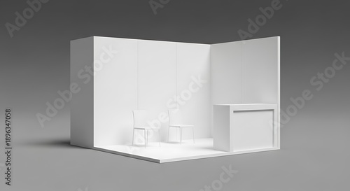 Minimalist Trade Show Booth with Reception Desk and Chairs, White