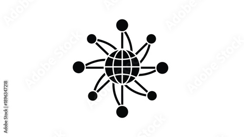 a central globe connected by lines to surrounding dots a striking silhouette