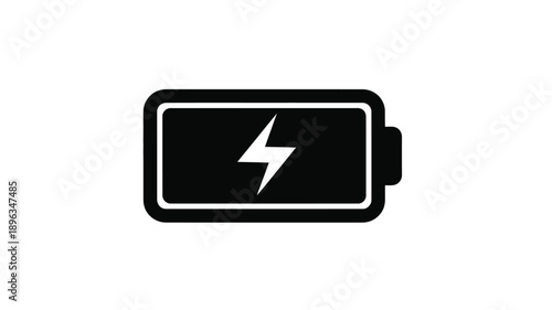 a black battery icon with a lightning bolt inside simple silhouette