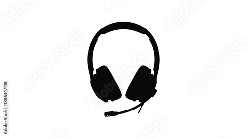 a black silhouette of headphones with microphone against a white background