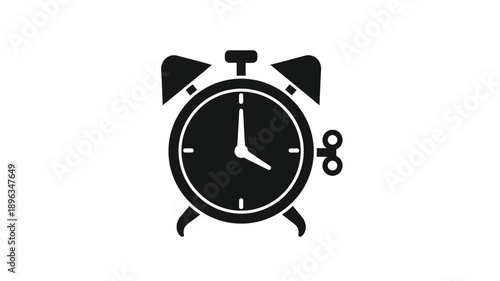 a simple black and white clock alarm icon illustration silhouette