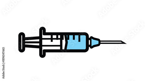 a blue and white medical syringe illustration simple design silhouette