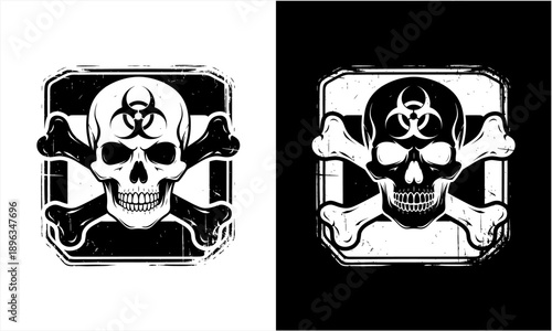 Skull and Crossbones with Biohazard Symbol Warning Sign.