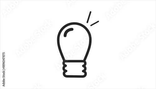 Simple black line drawing of an illuminated light bulb on white background.