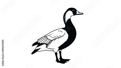a black and white silhouette of a goose standing on two legs