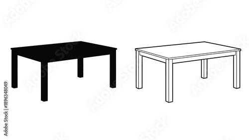 a black table silhouette and a white table outline illustration
