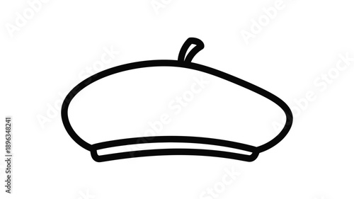 a simple black and white illustration of a classic beret hat silhouette