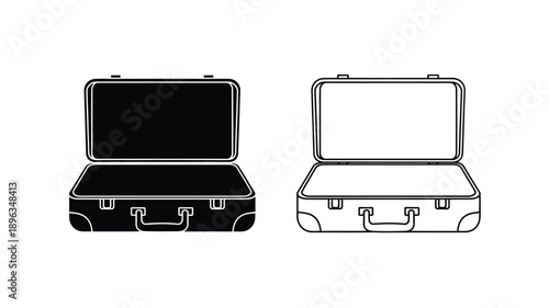 open briefcase design with two variations black and white a detailed silhouette