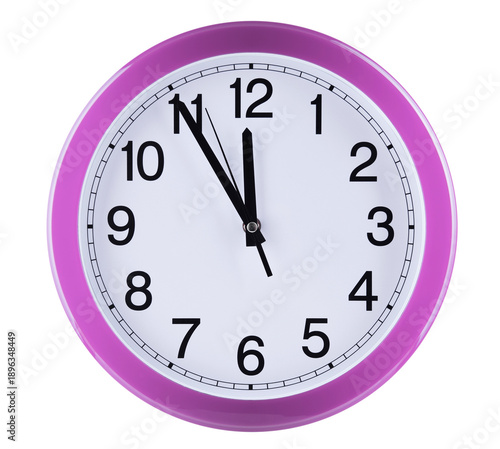 Wall clock isolated on white background. Five to twelve