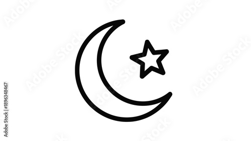 a simple illustration of a crescent moon and star design silhouette