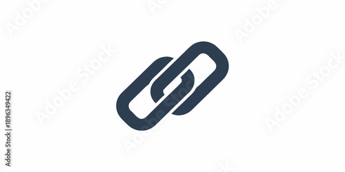 A dark blue stylized graphic of an interlocking chain link symbol