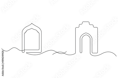 Continuous one line drawing of mosque arch islamic architecture vector illustration
