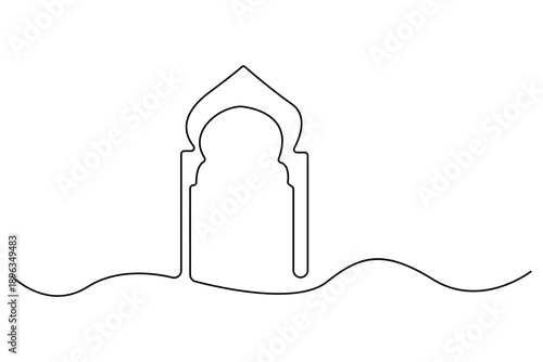 Continuous one line drawing of mosque arch islamic architecture vector illustration

