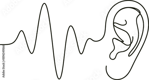 Ear and Sound Wave Line Art Vector Graphic hearing  illustration icon silhouette
