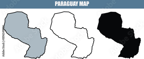 Paraguay map illustration with grey, white, and black silhouettes on a clean white background, ideal for travel and geography projects.